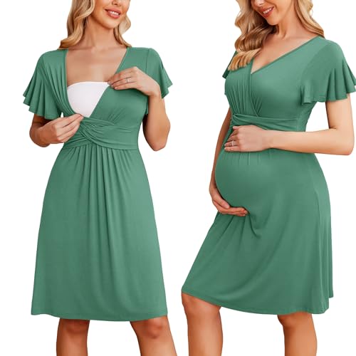 Image of Ekouaer Womens Maternity Dress Short Sleeve V-Neck Nursing Dresses Pregnancy Clothes S-XXL