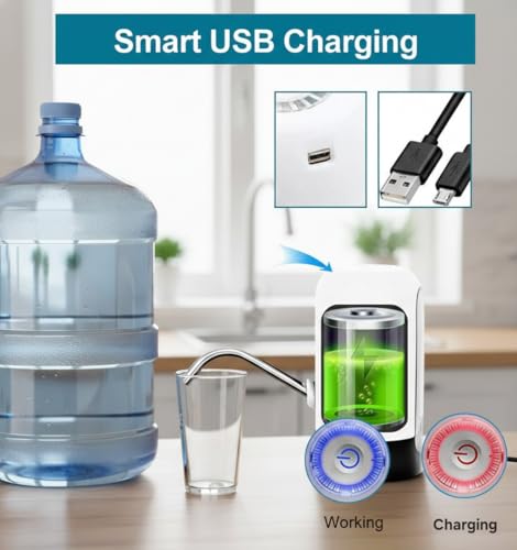 Image of RORIAN Wireless Automatic Water Dispenser Pump for 20 Litre Bottle | USB Rechargeable Portable Drinking Water Pump | Universal Fit for Home, Office, and Outdoor Use (S2) (3 Months Warranty)
