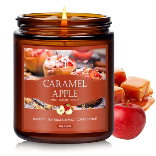 Image of Fall Candle, Caramel Apple Scented Candles for Home, Natural Soy Autumn Candle Aromatherapy Candle, 7 oz Jar Candles Fall Gifts for Women Men