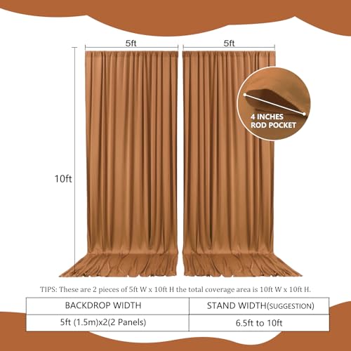 Image of 2 Panels Brown Backdrop Curtain, 10 x 10 Feet Polyester Background Curtains for Parties, Weddings, Baby Showers, Halloween, Christmas, Birthday Party Photoshoot Backdrop Curtains Decorations