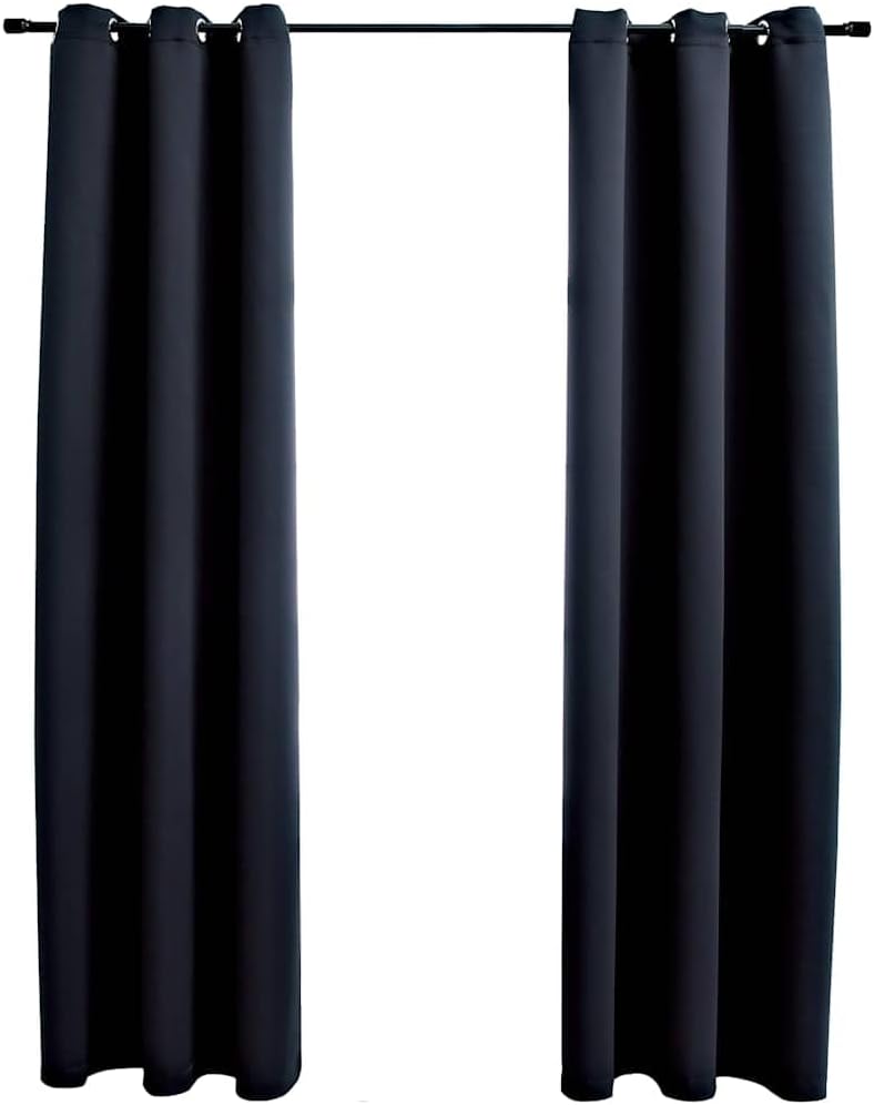 vidaXL Curtains 2 Pcs, Blackout Curtains for Bedroom Living Room, Window Blinds with Rings, Darkening Curtains Drapery, Black Fabric