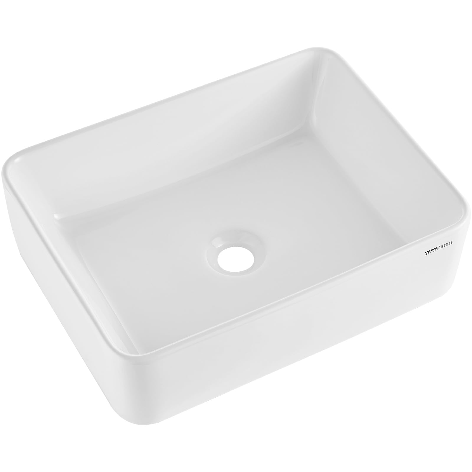 VEVOR Rectangle Vessel Sink, 19" x 14.7" Countertop, White Ceramic Above Counter, Modern Style, Bright and Elegant, Well-Packaged for Bathroom, Hotel, Toilet, RV