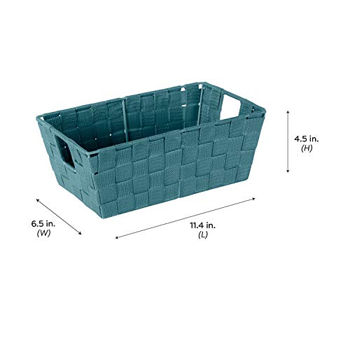 Image of Simplify Small Shelf Woven Strap Tote | Decorative Storage Basket | Built in Handles | Organization | Closet | Bedroom | Bathroom | Nursery | Accessories | Toys | Gifts | 4 Pack | Sapphire