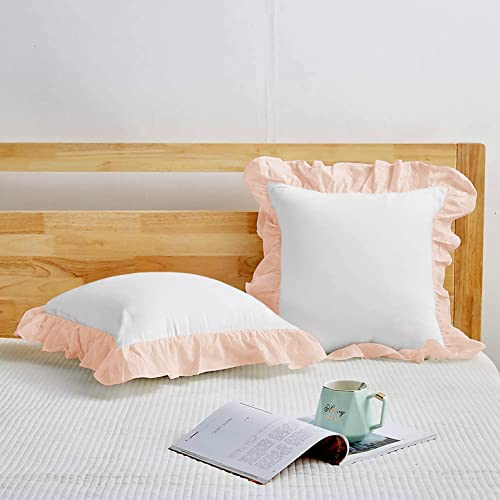 Image of YRM Bedding's Ruffle Beautiful Cushion Cover | Super Soft Elegant Premium Microfiber Frill Cushion Cover Set of 2 (16 inchx16 inch Inches) (White /Peach)