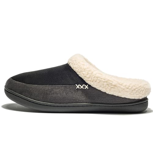 Image of NewDenBer Men's Warm Memory Foam Slippers Suede Plush Fleece Lined Slip on Indoor Outdoor Clog House Shoes