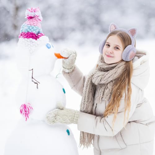 FYting Ohrenwärmer Kinder Mädchen,Ohrenschützer Kinder Winter,Plüschweicher Ohrwärmer, Verstellbarer Kopfumfang, für Weihnachten, Geburtstag, Urlaubs (Lila Katzenohren)