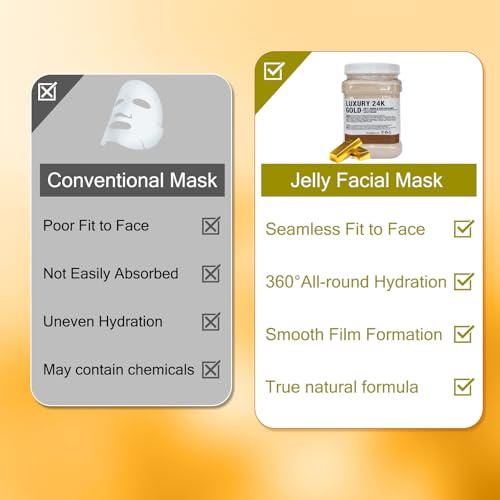 Jelly Mask for Facials Professional Natural Gel Face Masks, Hyaluronic acid Hydrating Rubber Mask Jar Face Mask SkinCare 23 Fl Oz (24K Gold)