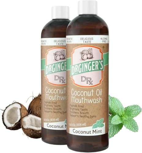 Dr. Ginger’s Coconut Oil Pulling Alcohol Free Mouthwash - Mint Flavor, 14 fl oz, 2pcs - Fluoride Free, All-Natural, with Xylitol