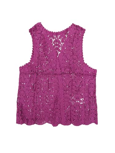 Image of Allegra K Women's Floral Crochet Hollow Out Sleeveless Open Front Boho Vest Cardigan