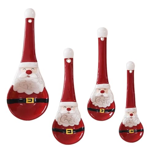 Angoily Cuillères Doseuses en Céramique Père Noël Rouges, Mesure Précise 1tbsp 1tsp, Faciles à Nettoyer, Accessoires Cuisine Festifs pour Pâtisserie et Présents de Noël