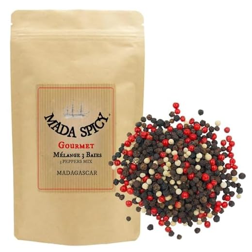 Mezcla 3 pimientas granos enteros de Madagascar 125 gr. Bolsita eco cierre zip.