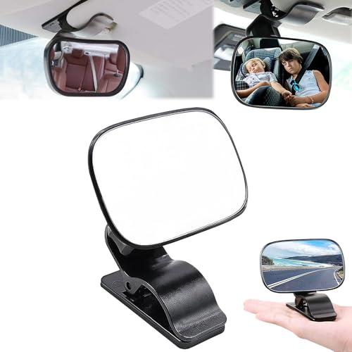 Begpoee Bébé Vue Arrière Miroir, Miroir Voiture Bébé 360° Réglable, Miroir de Siège Arrière pour Jeunes Parents, Avec Clip de Cadre, Convient à la Plupart des Voitures(9 x 5,7 cm, Noir)