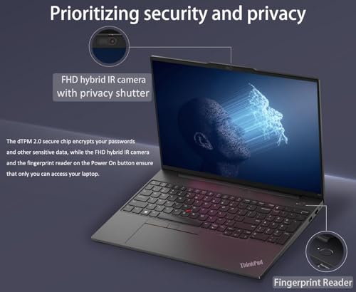 ThinkPad E16 Business Laptop (16" FHD+, AMD Ryzen 5 7530U (> i7-1165G7), 16 GB RAM, 512 GB SSD), impronte digitali, retroilluminato, webcam 1080p, hub IST, Wi-Fi 6, Ethernet, Win 11 Pro w/AI - Notebook - Immagine 3
