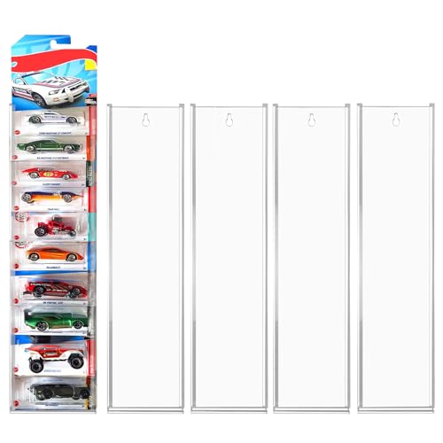 Pacote com 5 vitrines de acrílico para carro, suporte de parede compatível com carros embalados Hot-Wheels Match-Box - Acomodação para 50 carros - Estojo organizador de cartão clássico de brinquedo