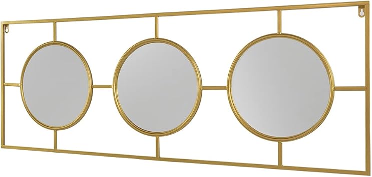 A&B Home 3 Mirror Piece Wall Decor - 3 Circular Contemporary Mirror Pieces in Gold Rectangular Frame, Home Wall Decor, Bedroom Living Room Bathroom Entryway Wall Accent, 43" x 1" x 16"