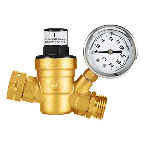 pressure regulation valve - beduan RV Water Pressure Regulator Valve, Brass Lead-Free Adjustable Water Pressure Reducer Valve with Gauge and Inlet Screen Filters for RV Camper Travel Trailer