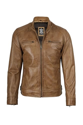 Image of Decrum Mens Leather Jacket - Cafe Racer Style Real Lambskin Leather Jacket Men