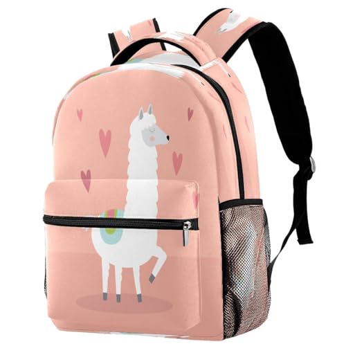 Sac à dos d'école fille et garçon avec joli alpaga cœurs