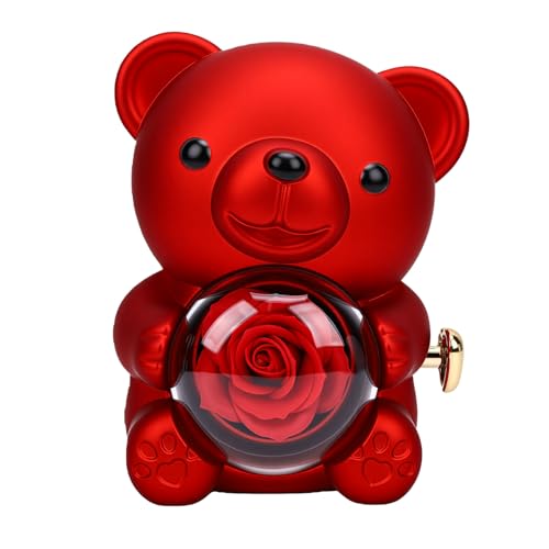TOPINCN Caja de Regalo para Joyas con Colgante de Oso, Rosa de y Función Giratoria de un para Anillos, Collares, Pendientes, Aniversario, Propuesta de Matrimonio, Regalo de Cumpleaños
