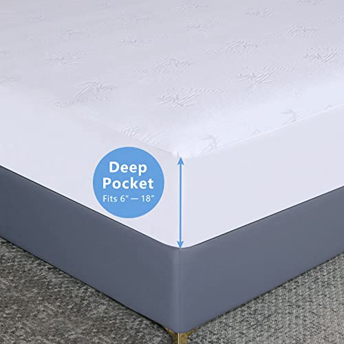 Waterproof Mattress Protector Queen Size Mattress Cover Cooling Bamboo Mattress Pad Breathable Noiseless Soft Bed Mattress Protector Deep Pocket Fits 6"-18", Machine Washable (Queen, 1 Pack) #TOP4