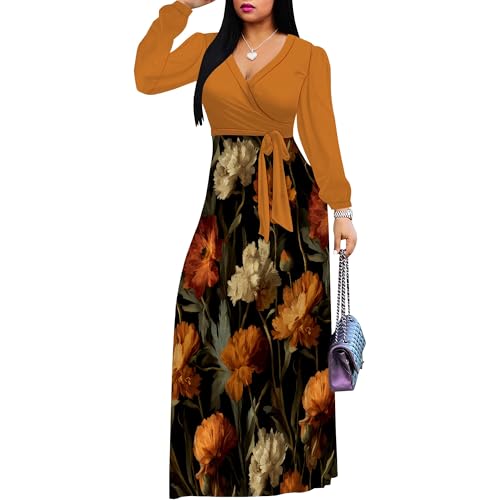 Image of Plus Size Maxi Dress for Women V Neck 3 /4 Sleeve Wrap Dress