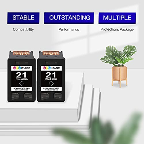 GPC Image Remanufactured Ink Cartridge Replacement for HP 21 C9351AN to use with FAX 3180 1250 deskjet f380 D1520 D2430 F335 F1530 D1520 F300 F1455 D2430 PSC 1401 1410 1417 1415 Printer Tray(2-Black)