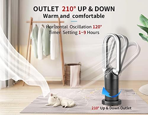 Ceramic Heater & H13 HEPA Air Purifier & Bladeless Tower Fan 3in1, 120° Swing & 210° Tilt Head Table Fan, 29in. Desk Fan with Remote, 9 Speeds 9H Timer Air Circulator for Home Office, Silver