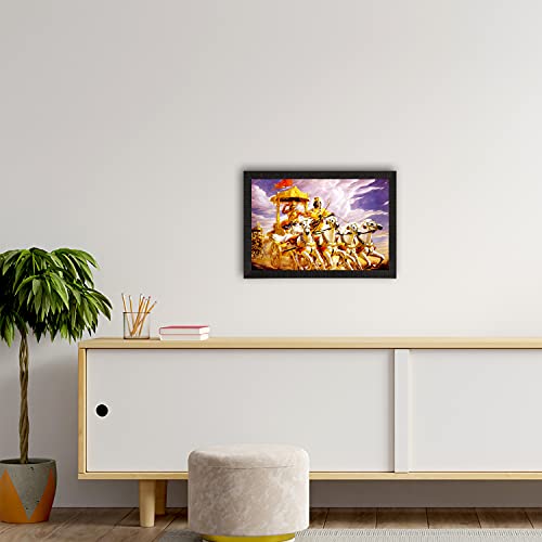Image of eCraftIndia Shree Krishna Arjun On Rath Digital Printed Religious Wall Painting - Divine Artwork for Home, Temple, and Meditation Spaces for Krishna Devotees and Spiritual Seekers