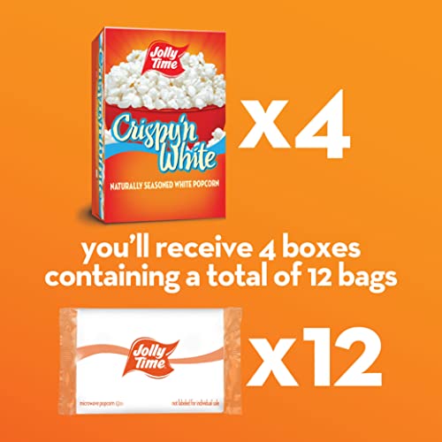 Jolly Time Crispy N' White Tender Natural Microwave Popcorn, Low Calorie Gluten Free, 4 Pack 3 Count Boxes (Natural Crispy 'N White, 3 Ounce (Pack Of 12)) #TOP2