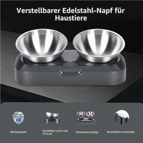 PewinGo Katzennapf-15°Kipphals-Schutzschale Edelstahl Lebensmittelqualität, Maschinenwaschbar,rutschfeste Silikonbasis,für Haustiere Katzen und Welpen