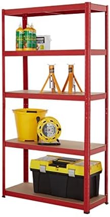 BiGDUG Red 5 Tier Garage Corner Shelving Kit 178cm H | Metal Boltless Workshop Shed Storage Racking | 875kg Capacity Per Bay x2 5 Tier Units & 1 Corner Unit