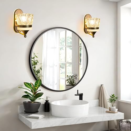 Image of SINOMAN Modern LED Wall Lamp with Golden Finish and Crystal Glass Shade Decorative Indoor Wall Light 3 in 1 Color Changing, (Warm, Neutral, Cool White) Ideal for Living Room, Bedroom, and Home Decor