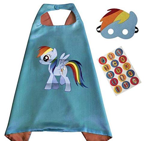 Superhero Cape and Mask Costume for Kids with Stickers (Rainbow Dash)