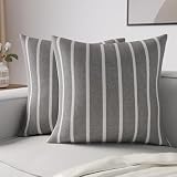 Encasa XO Kissenbezüge 2 Stück (50x50 cm) - Roma graue Streifen - Weiche Baumwolle Leinwand Ungefärbt Quadrat Kissenbezug Bunte Dekorative für Wohnzimmer Schlafzimmer Sofa Waschbar