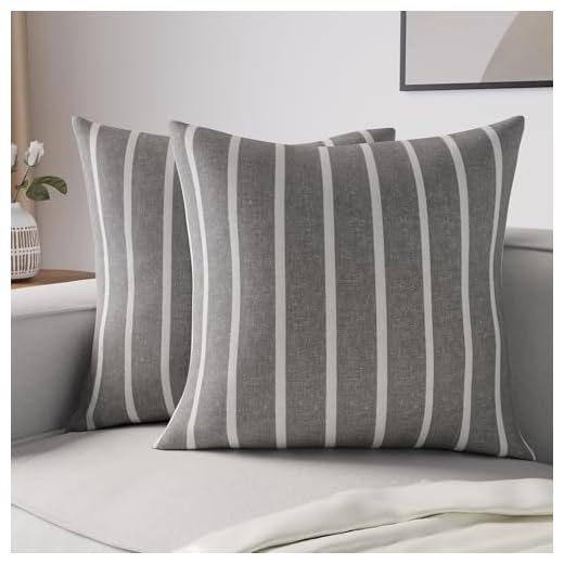 Encasa Homes kuddfodral 2 st set (50 x 50 cm) – roma grå ränder – dekorativ stor fyrkantig färgglad tvättbar eko – bomull, örngott för vardagsrum, soffa, sovrum, hem och hotell