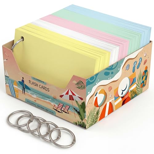 Image of Turron Premium Blank Index Flash Cards | Punched with Binder Rings for Study, Notes & Revision (300, Multicolor, 3 x 5 Inch, Plain)