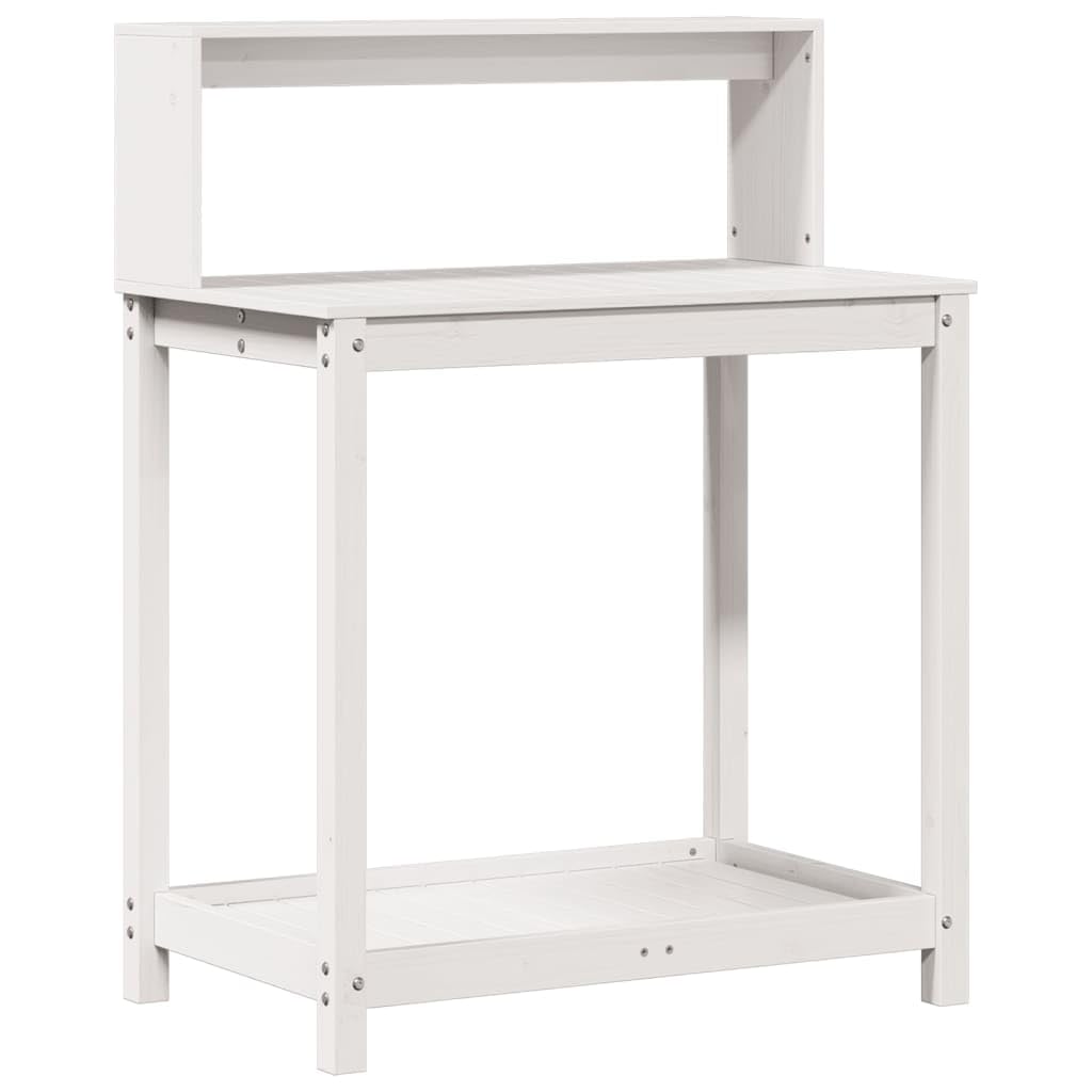 Pflanztisch mit Ablagen Weiß 82,5x50x109,5 cm Massivholz Kiefer, offene Regale viel Stauraum Latten-Design für Garten Terrasse Innenhof