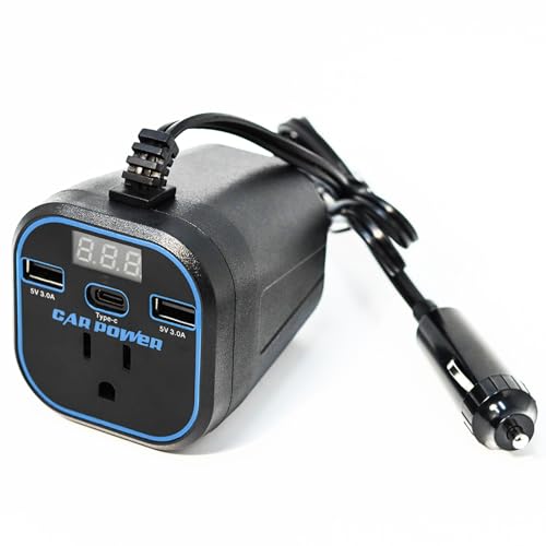 200W Car Power Inverter, Car Charger Adapter 12v to 110v Converter, Car Inverter with 3.0A Dual USB and Type-C, Car Outlet Adapter for Laptop, Black