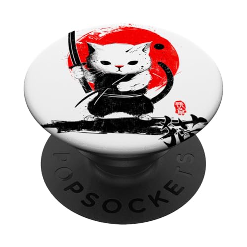cute Samurai Ninja Cat Kawaii anime kanji kitten warrior PopSockets PopGrip Intercambiabile