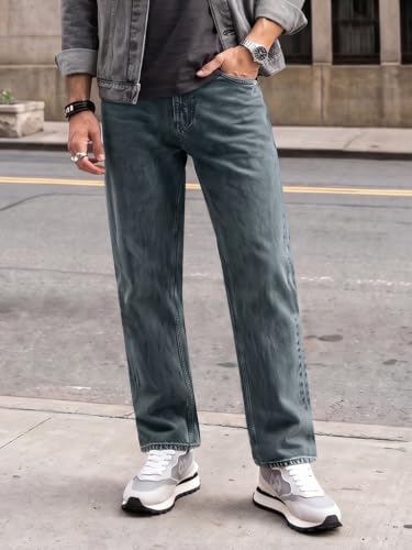 Image of Urbano Fashion Men's Relaxed Fit Washed Denim Jeans Non-Stretchable
