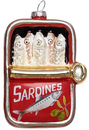 2 Count Glass Sardine Sardines Tin Christmas Ornament, Blown Glass Sardines Tin Sardine Ornaments for Christmas Tree