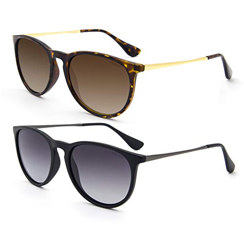 ANDOILT Gafas de Sol Polarizadas Vintage para Mujer Hombre Protección UV Lente Retro Redonda con Espejo ámbar Marco Degradada Marrón Lente Negro Marco Degradada Gris Lente Cover
