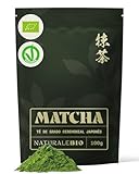 NaturaleBio Té Matcha Ceremonial, 100g. Ecológico, Sin Azúcares Añadidos, ni Convervantes. Producido en Uji, Japón. Té Verde Matcha en Polvo. Para Beber Solo, en Latte o en Recetas.