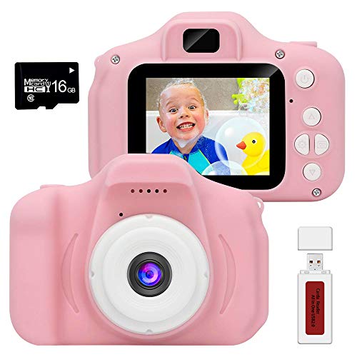 YIWEI Kids Camera Gifts for 3 4 5 6 Year Old Girls Digital Cameras 10MP Video Camera Portable Puzzle Games DIY Video Kids Camera Silicone Soft Cover & Micro SD Card (16GB Memory Card Included)