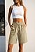 PrinStory Shorts Damen Sommer Knielang Bermuda Shorts Elastische Hohe Taille Sommerhose Baggy Casual Kurze Hose Mit Taschen (Hellkhaki, L)