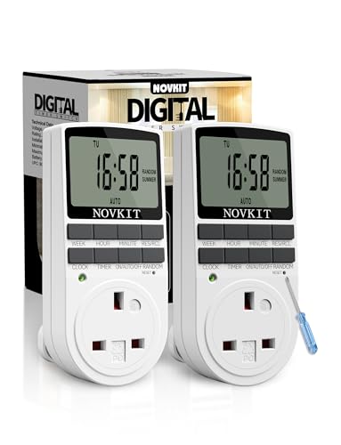 2 x NOVKIT Digital Security Timer Plug Socket Programmable Switch Timer with 10 ON-Off Programs and Random Mode for Home and Indoor (230V, 13A, 2900W) option