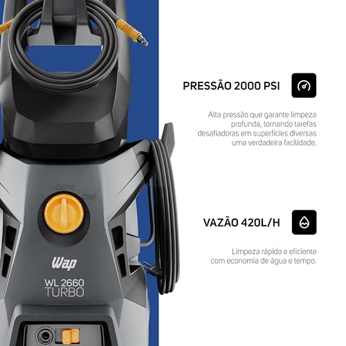WAP Lavadora de Alta Pressão WL 2660 Turbo 1800W com Aplicador de Detergente e Mangueira Desobstruid