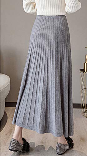 GGUHHU Womens Elegant Stretched High Waist Button Down A-Line Pleated Knitting Long Skirts4