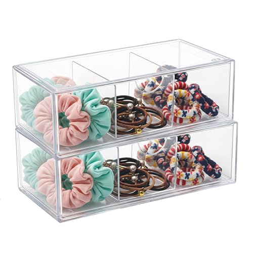 Punorric 2-Piece Stackable Hair Accessories Organiser - Clear Girls Storage Box with Drawers Dustproof Hairband Storage & Hair Accessory Box for Vanity/Bathroom/Office (20.5x10x7cm)