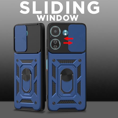Image of Pikkme D10 Tough Armor Bumper Case | 360 Protection Case | Sliding Camera Shield Cover & Ring Holder Stand Back Cover for Redmi 13C 4G / Poco C65 (Blue)